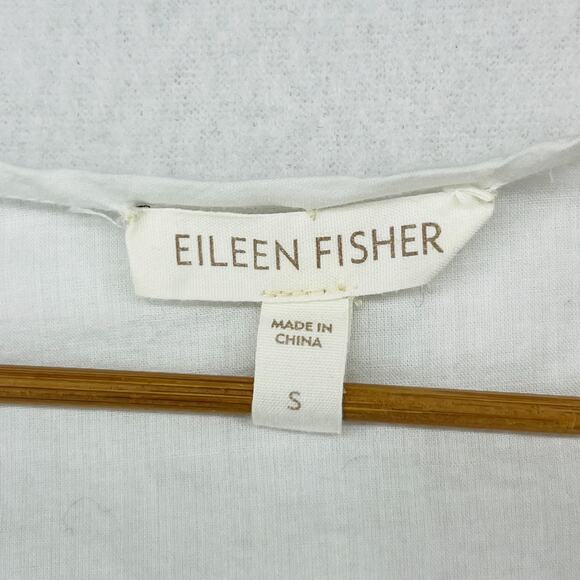 EILEEN FISHER Tank Top S Organic Cotton Voile Sheer Smocked Shell White - Picture 5 of 15